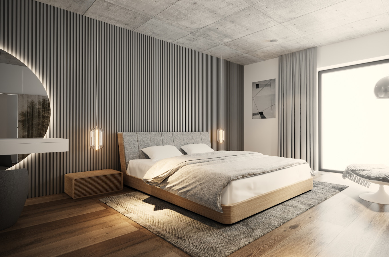 Drewniane łóżko do sypialni SOLID z tapicerowanym zagłówkiem