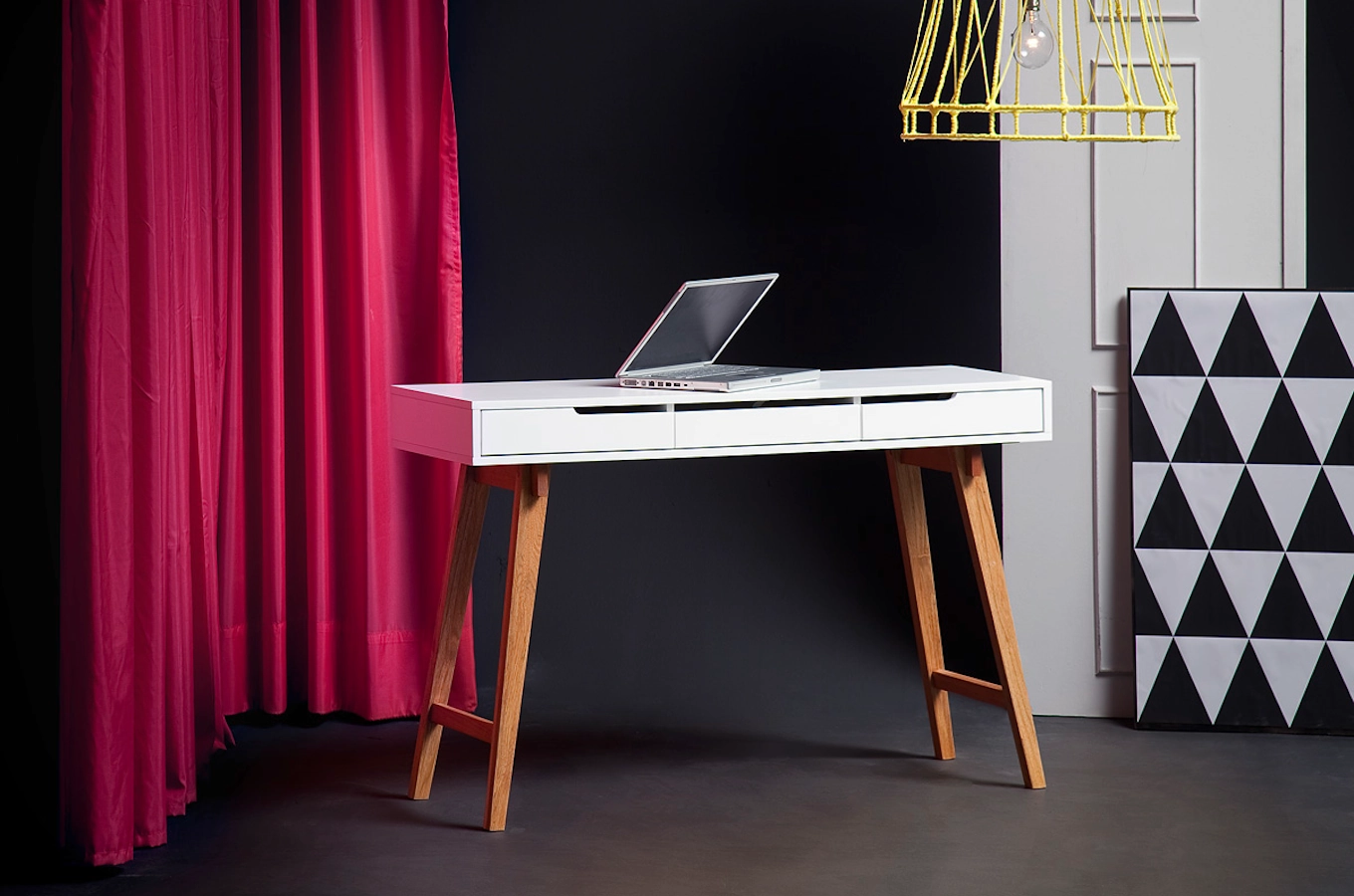 Biało-drewniane biurko z szufladami ANNEKE S w skandynawskim stylu / 120x40 cm