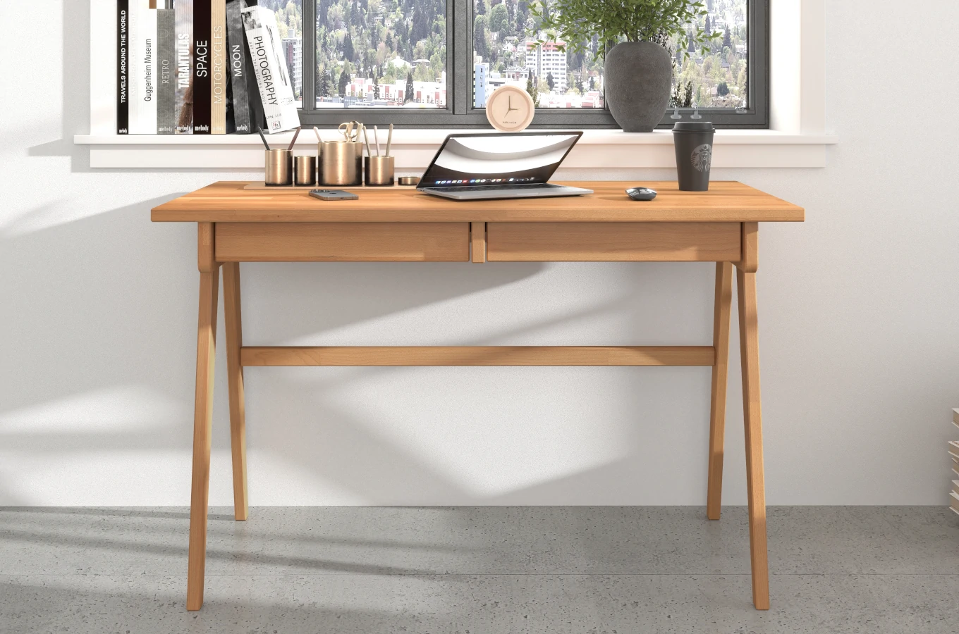 Drewniane bukowe biurko / toaletka z szufladami Visby EDDA / 120x65 cm