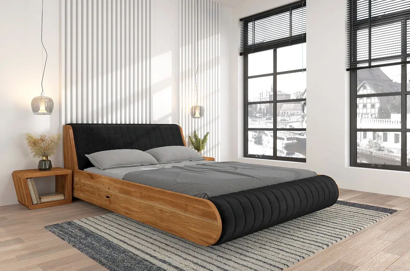 Łóżko lewitujące drewniane dębowe Visby HARALD