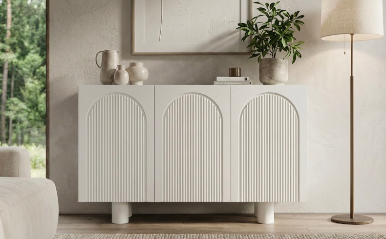 Nowoczesna biała komoda z łukami