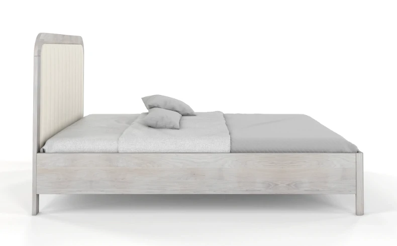 Drewniane łóżko do sypialni z tapicerowanym zagłówkiem pod materac 200 cm