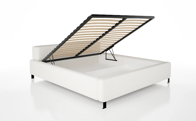 Minimalistyczne łóżko z metalowymi nóżkami