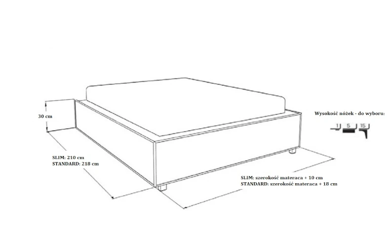 Tapicerowane łóżko do sypialni bez zagłówka