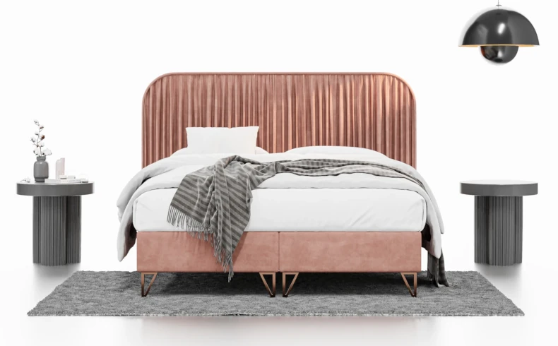 Tapicerowane łóżko z plisowanym zagłówkiem