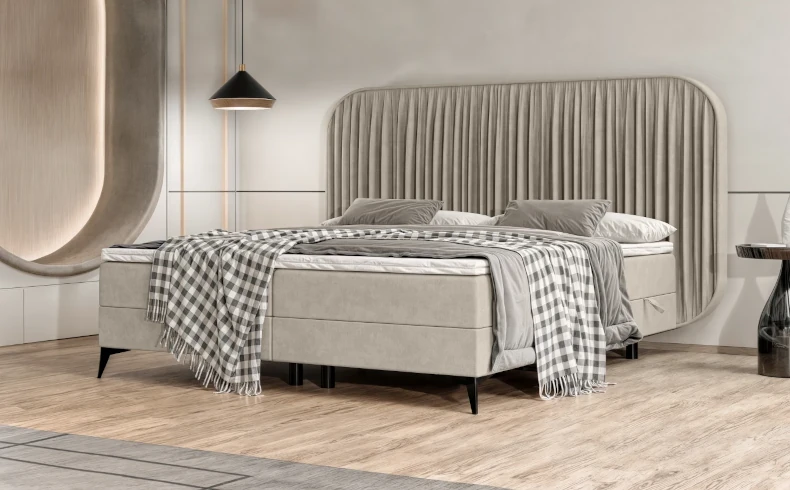 Modne tapicerowane łóżko z owalnym zagłówkiem