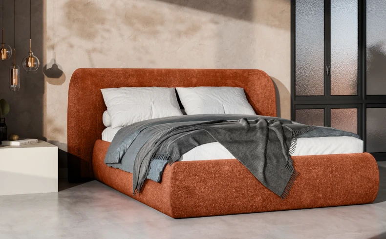 Eleganckie łóżko z tapicerowanym zagłówkiem