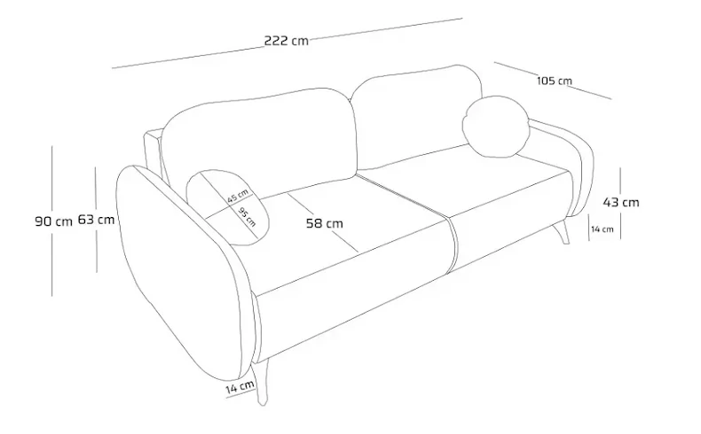 Rozkładana sofa z pojemnikiem na pościel