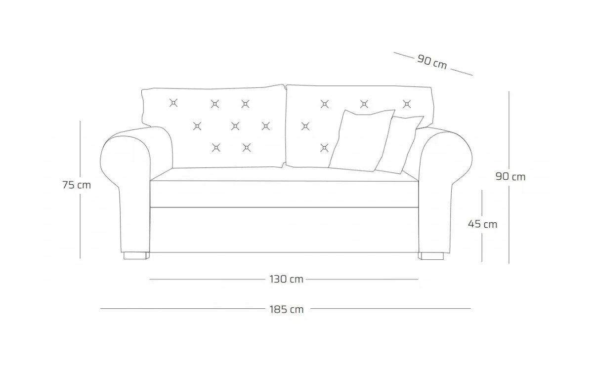 sofa z zaokrąglonymi podłokietnikami