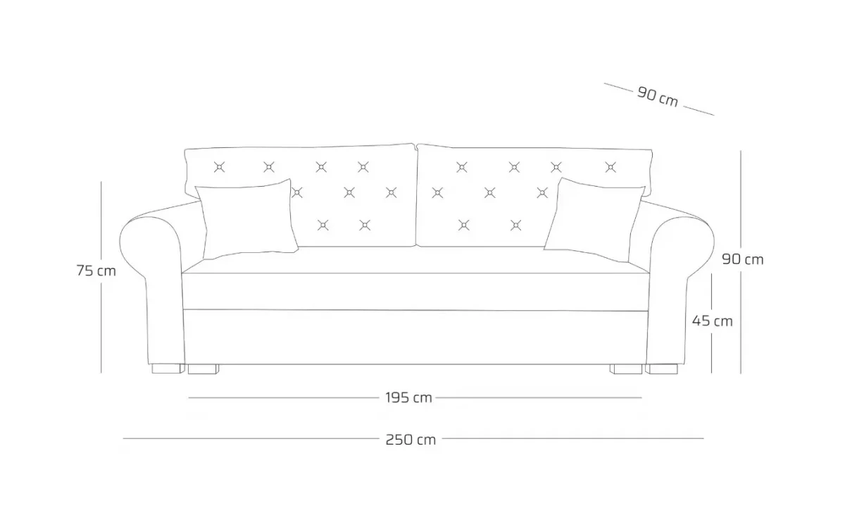 sofa z zaokrąglonymi podłokietnikami