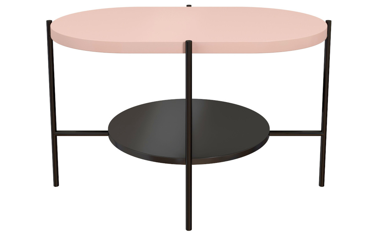 Różowy stolik kawowy z czarną ramą