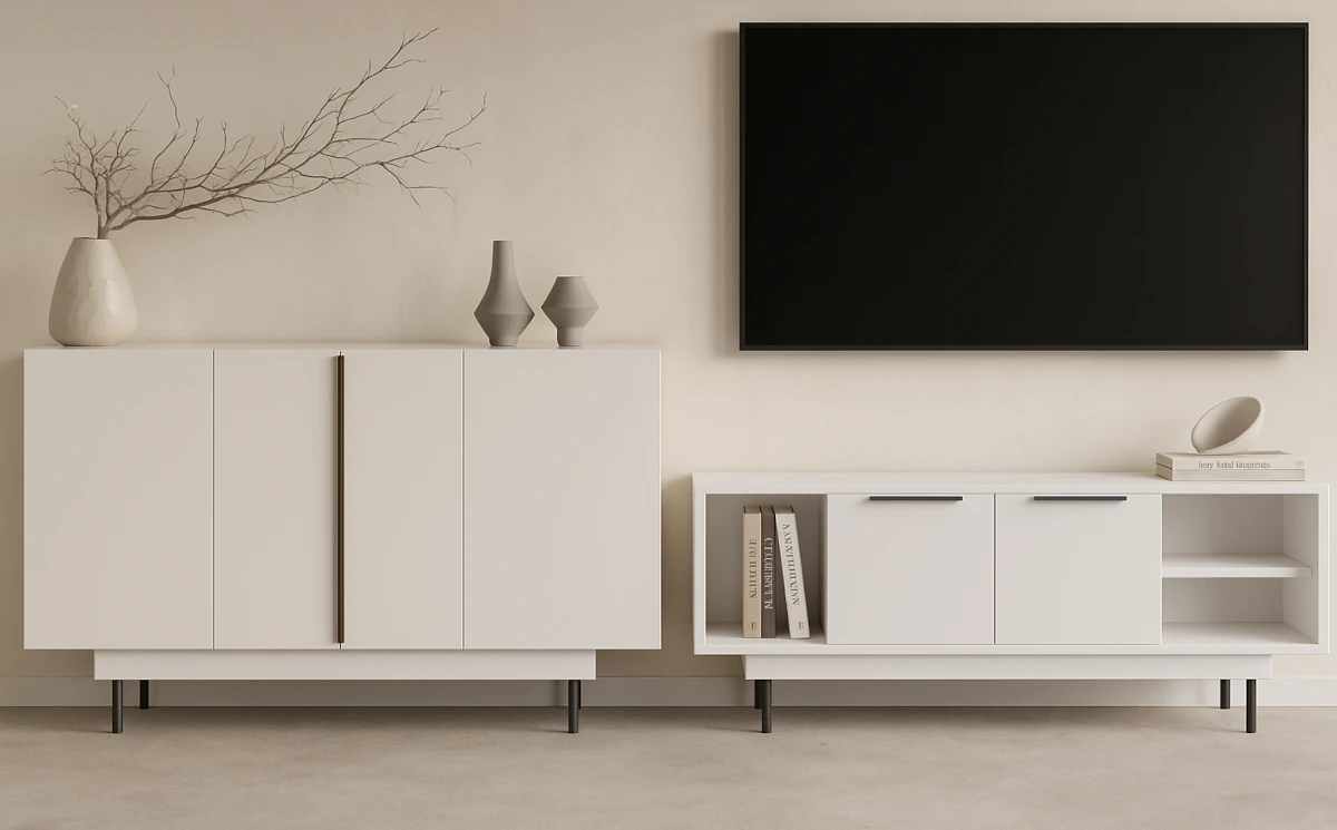 Biała komoda i szafka RTV Artemisa