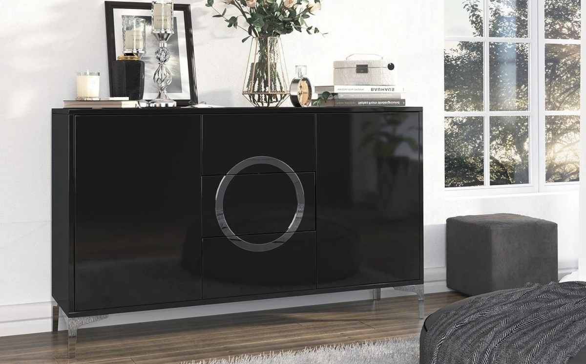 Czarna nowoczesna komoda Dancan EVA połysk / szer. 138 cm