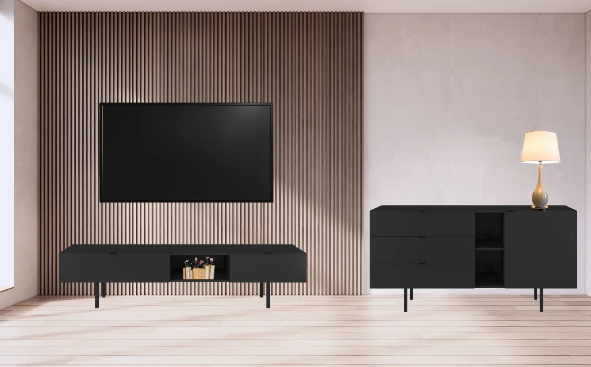 Czarna komoda i szafka RTV Myway