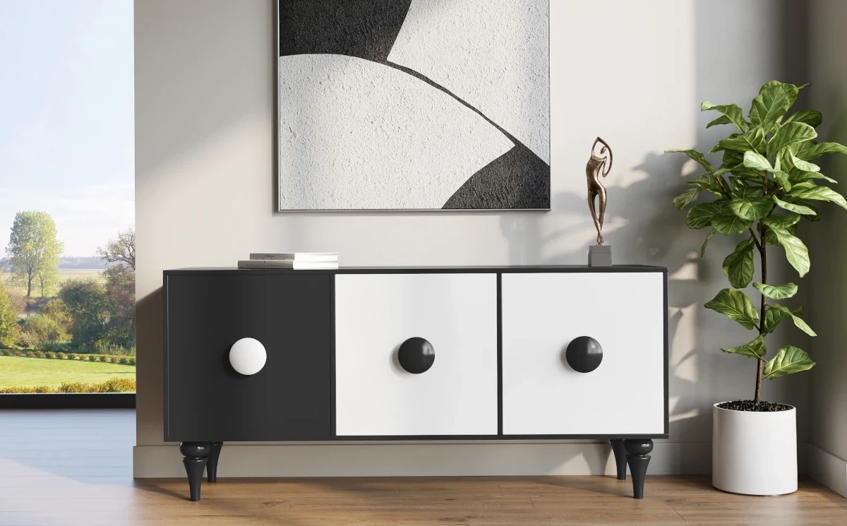 Nowoczesna czarno-biała komoda Dancan PARADIS / szer. 158 cm