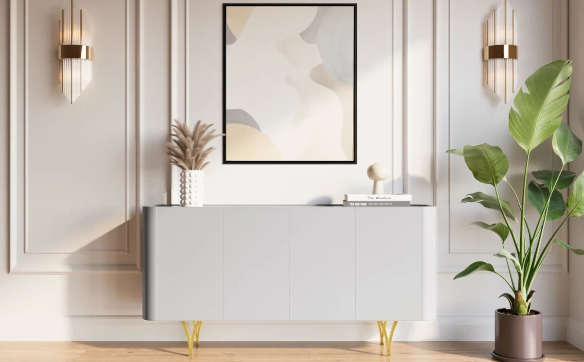 Nowoczesna szara komoda Dancan MONZA ze złotymi nóżkami / szer. 160 cm