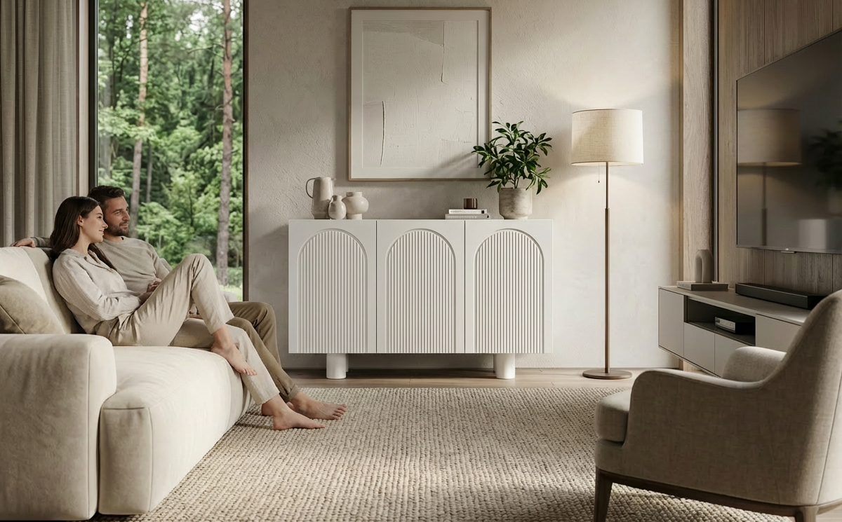 Biała komoda z łukami Skandica RITA / szer. 135 cm