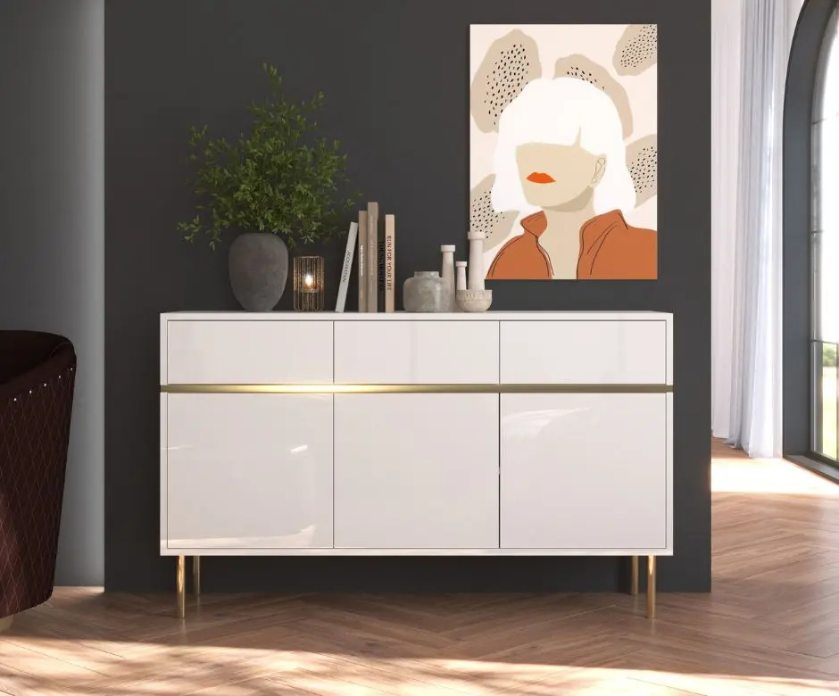Eleganckie białe meble do salonu w połysku - nowa kolekcja Dancan Marika