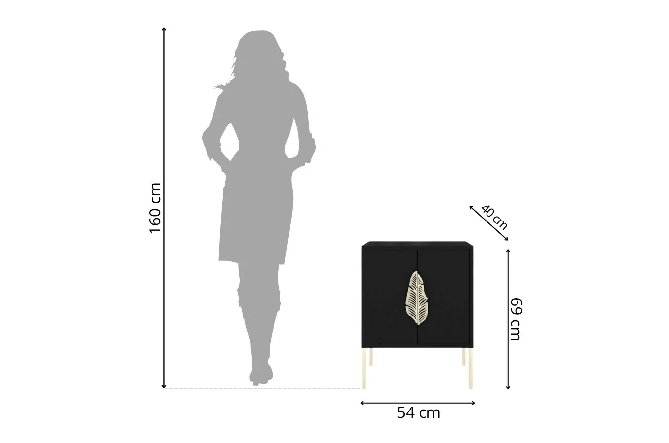 Czarna szafka nocna Skandica MERLIN ze złotymi dodatkami / szer. 54 cm