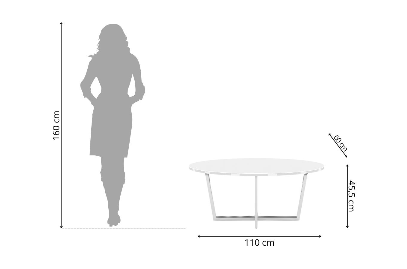 Biały stolik kawowy Dancan ROCKET z białym szklanym blatem i srebrną nogą