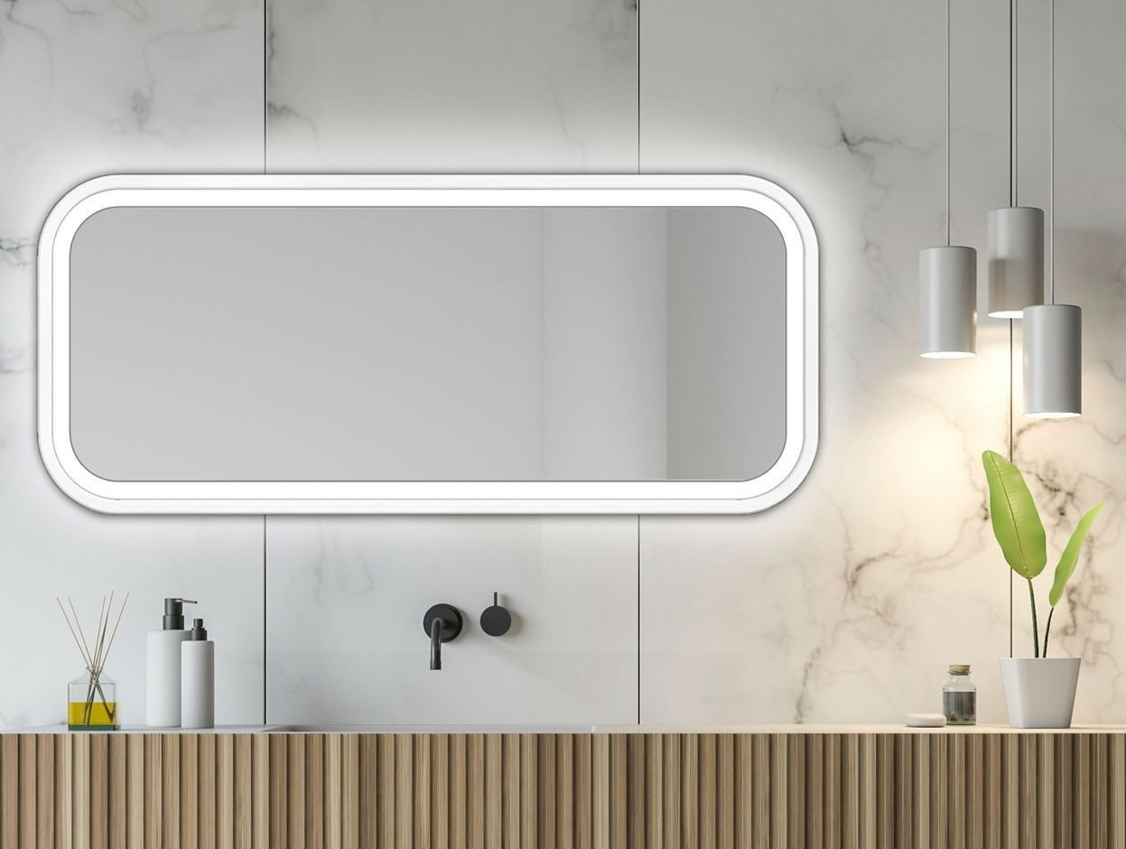 Prostokątne lustro MIRA LIGHT z oświetleniem LED / rama dostępna w 5 kolorach