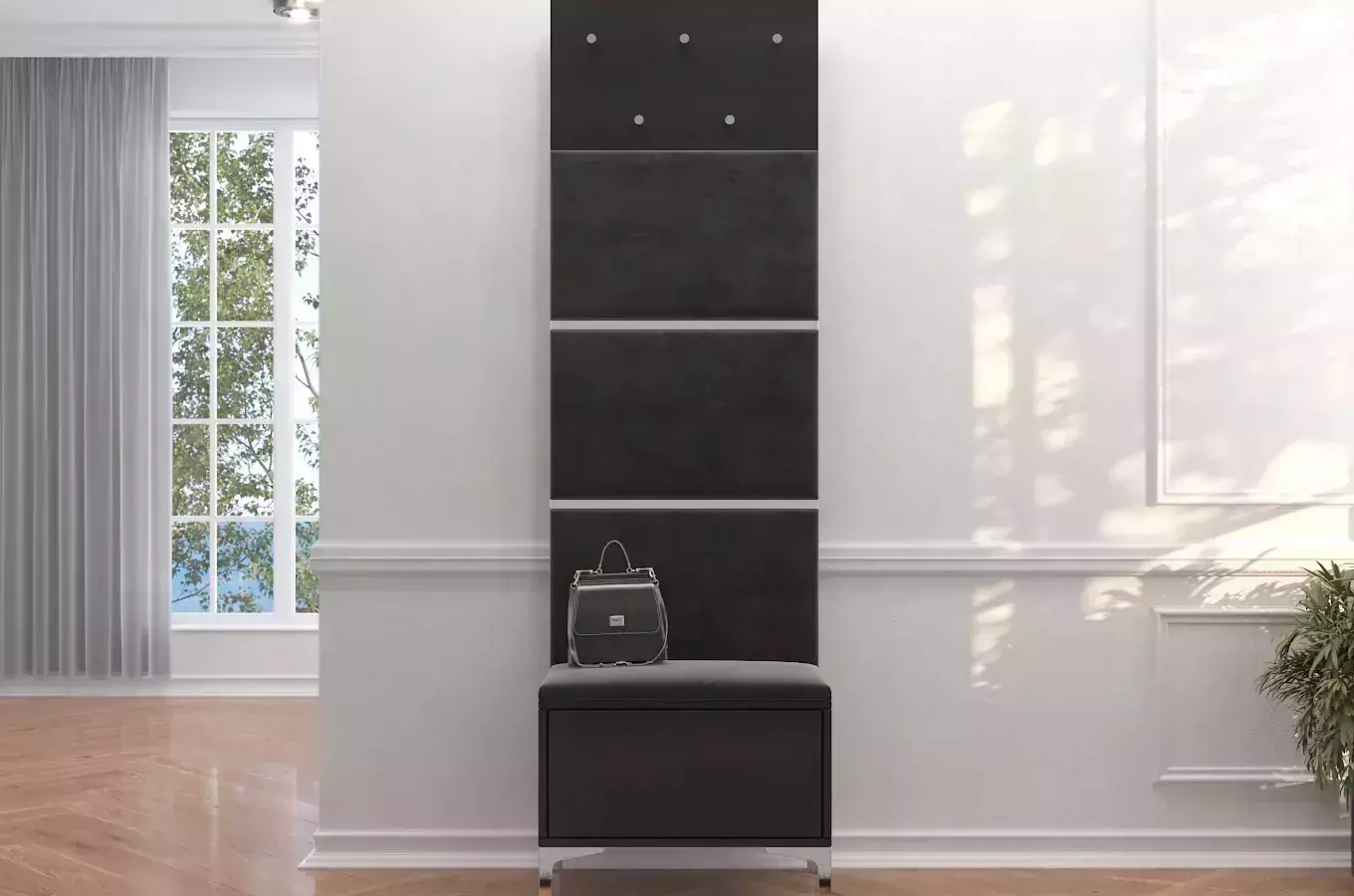 Czarny wieszak na ubrania ze srebrnymi dodatkami Dancan EVELINE