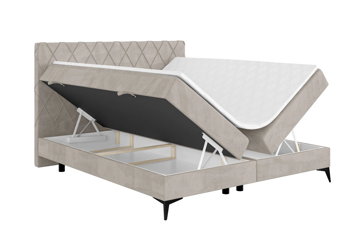 Eleganckie tapicerowane łóżko kontynentalne GEORGE z pojemnikiem na pościel