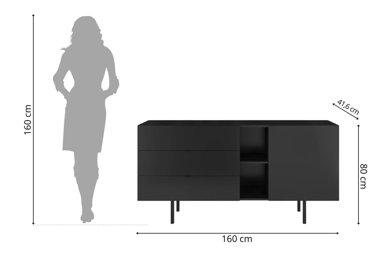 Nowoczesna czarna komoda z szufladami Skandica MYWAY / szer. 160 cm