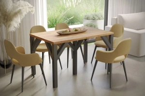 Nowoczesny rozkładany stół DUNAJ na metalowych nogach 130-350 x 90 cm (dąb craft)