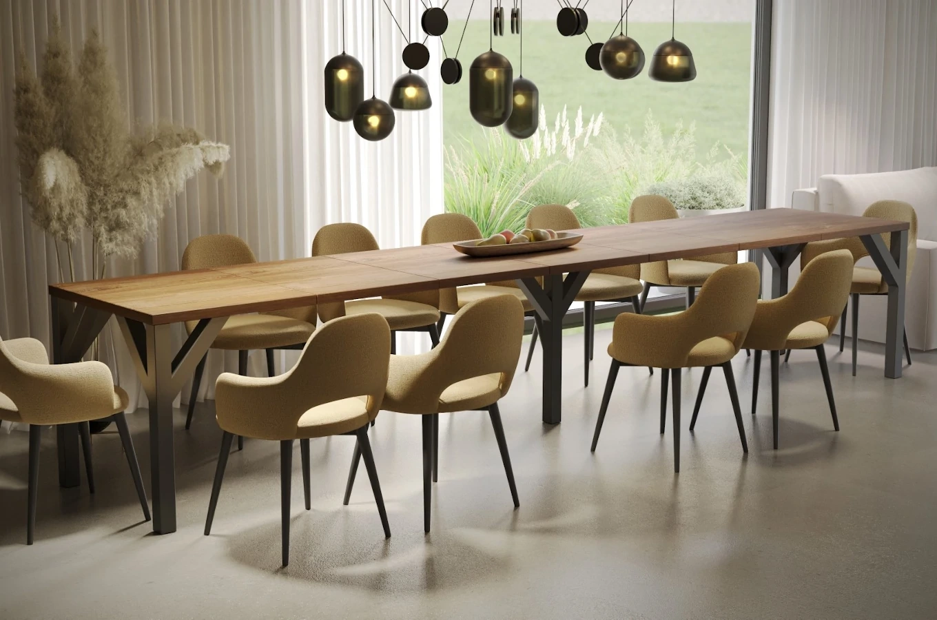 Nowoczesny rozkładany stół DUNAJ na metalowych nogach 130-350 x 90 cm (dąb stirling)