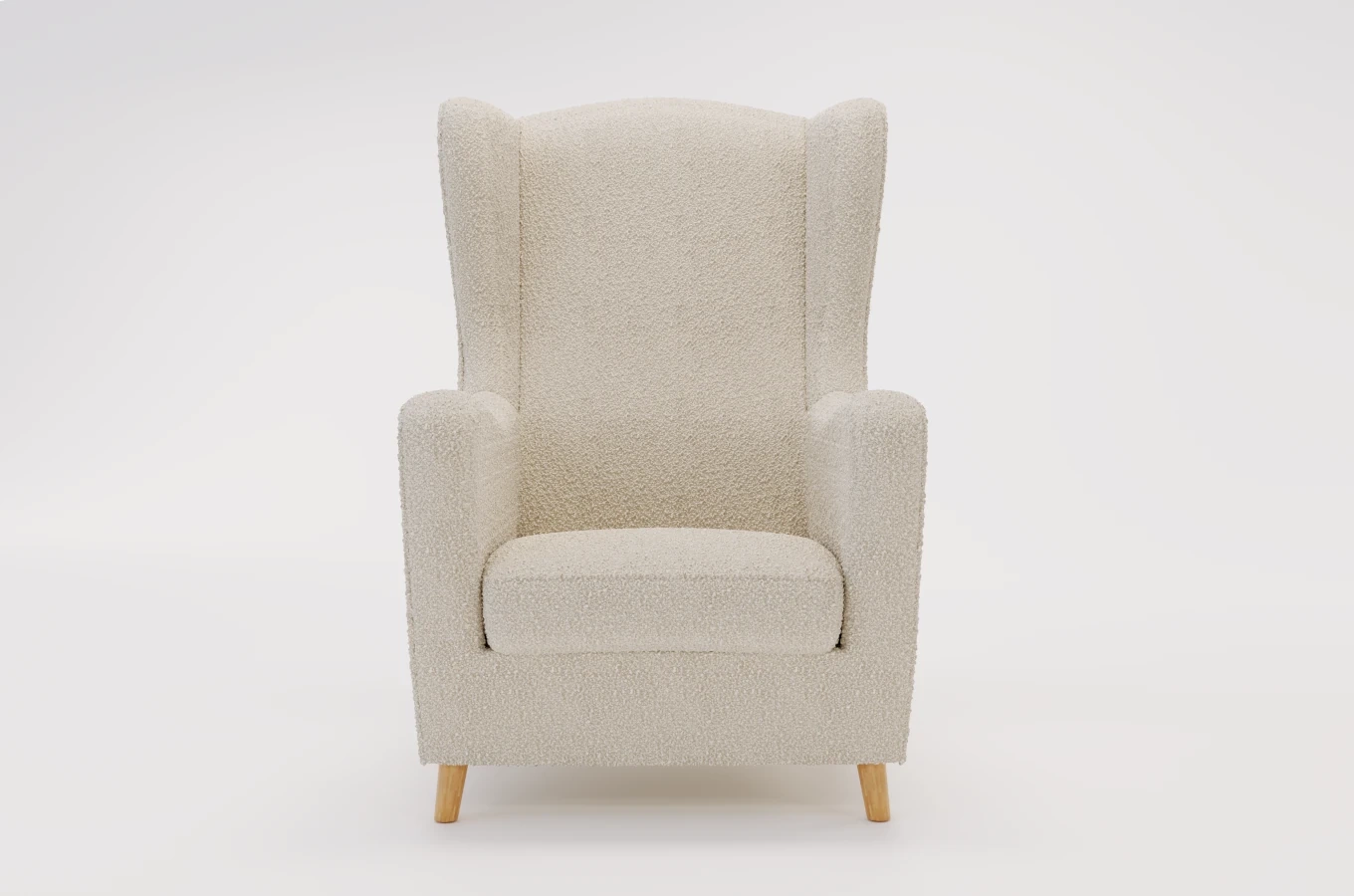 Fotel uszak Skandica AGNETA w tkaninie boucle / nóżki naturalne