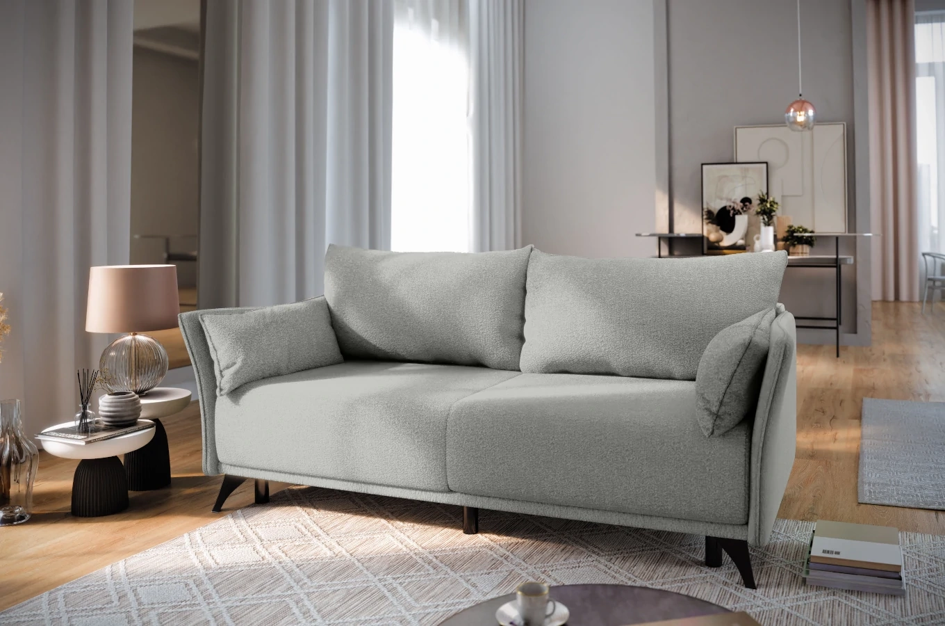 Nowoczesna sofa rozkładana EMMA z funkcją spania i pojemnikiem na pościel / szerokość 223 cm