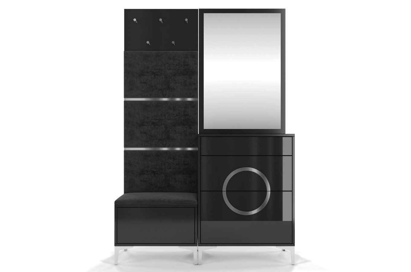 Czarno-srebrna komoda Dancan EVELINE wysoki połysk / szer. 70 cm