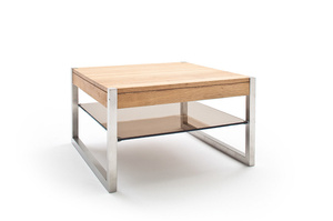 Dębowy stolik kawowy MIGEL ze szklaną półką / 65x65 cm