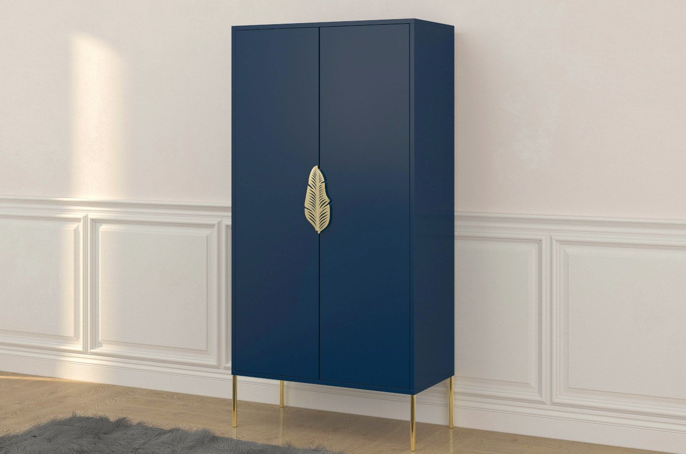 Wysoka granatowa komoda ze złotymi dodatkami Skandica MERLIN / szer. 80 cm