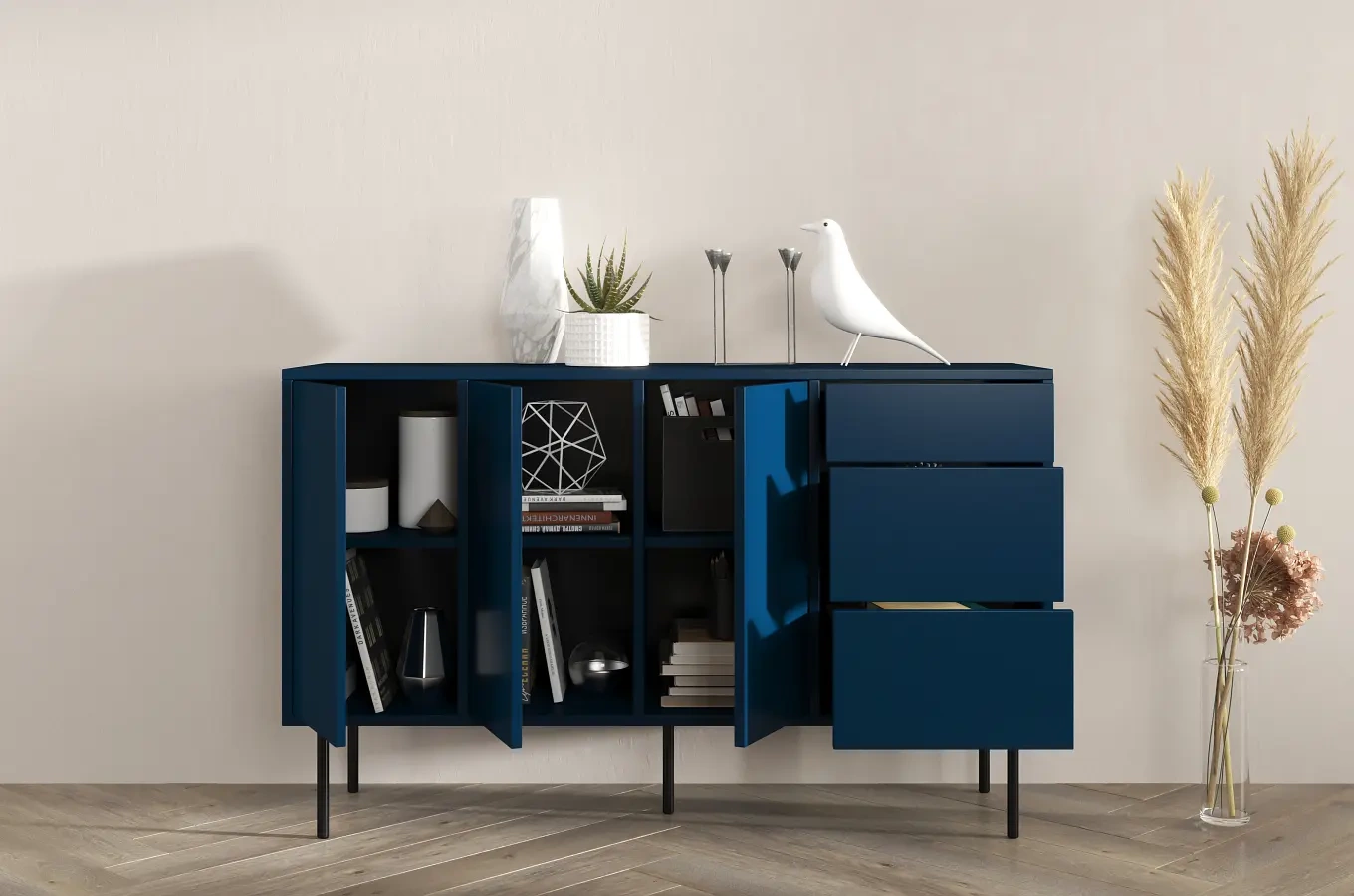 Granatowa nowoczesna komoda Dancan MIRKA / szer. 130 cm