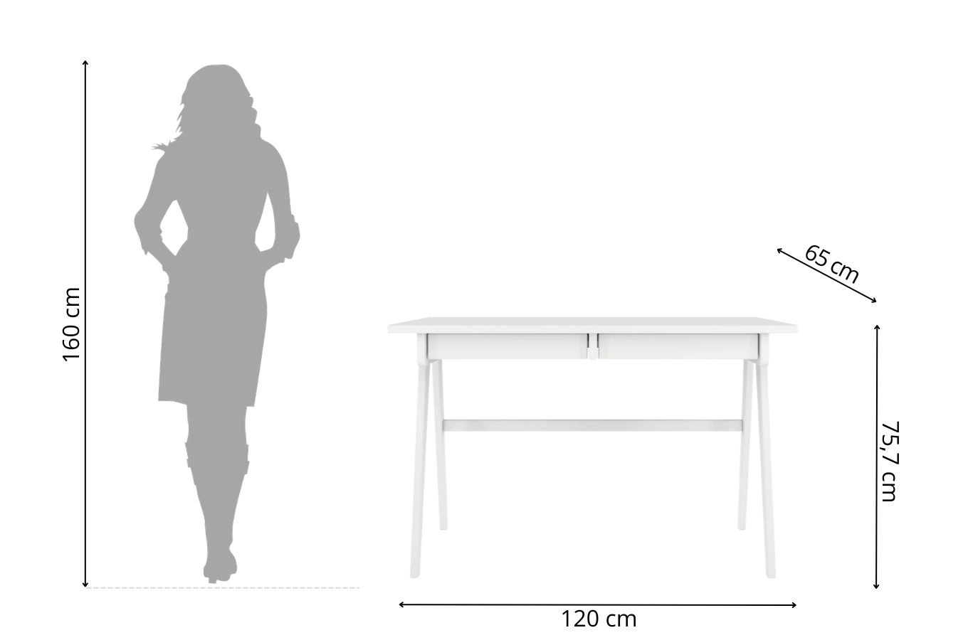 Drewniane biurko / toaletka z szufladami Visby EDDA / kolor biały RAL / 120x65 cm