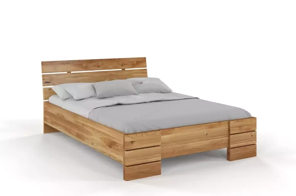 Łóżko drewniane dębowe Visby Sandemo High / 200x200 cm, lakier naturalny