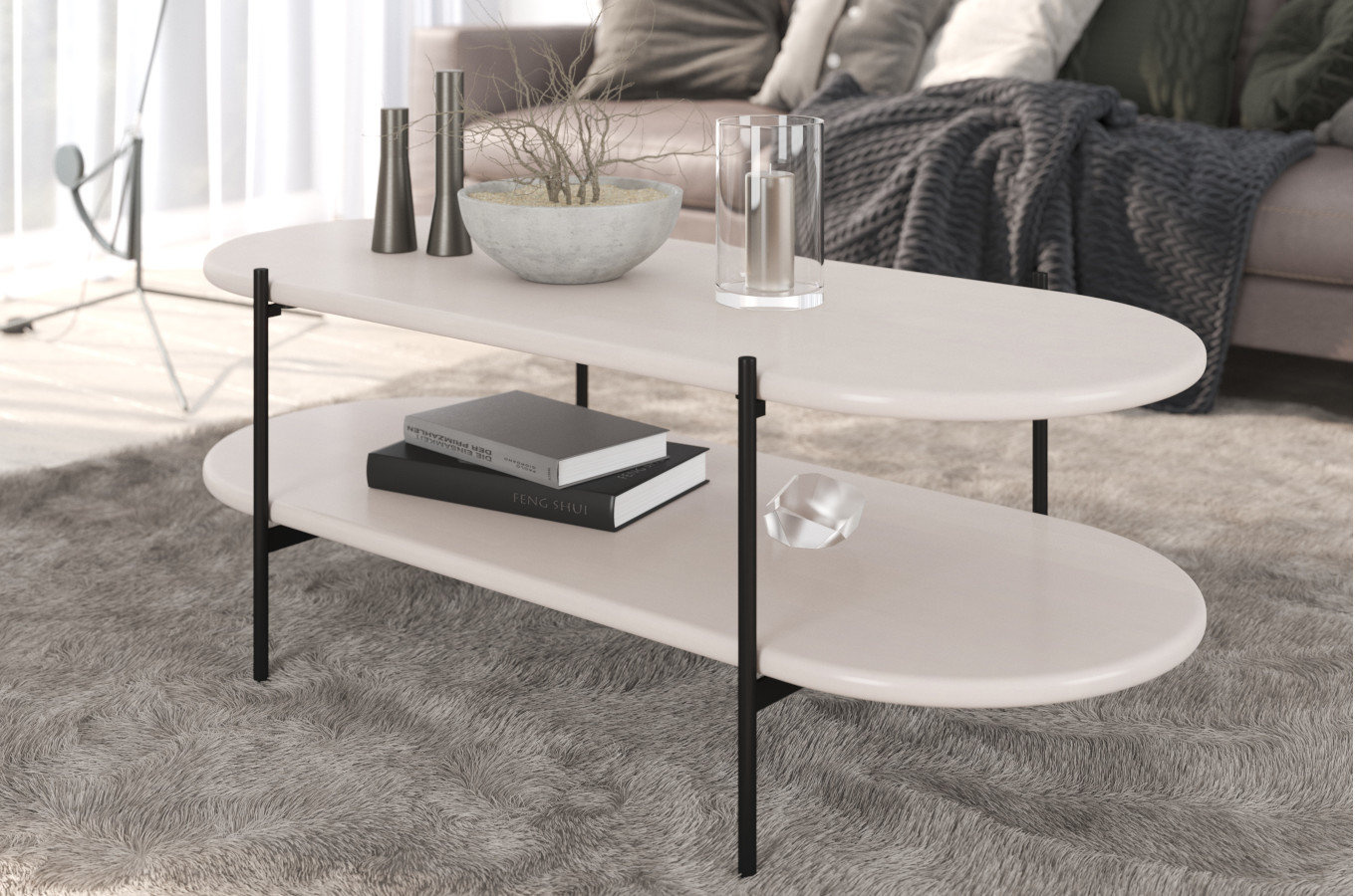 Stolik drewniany bukowy Skandica DOTA w kolorze białym na metalowych nogach