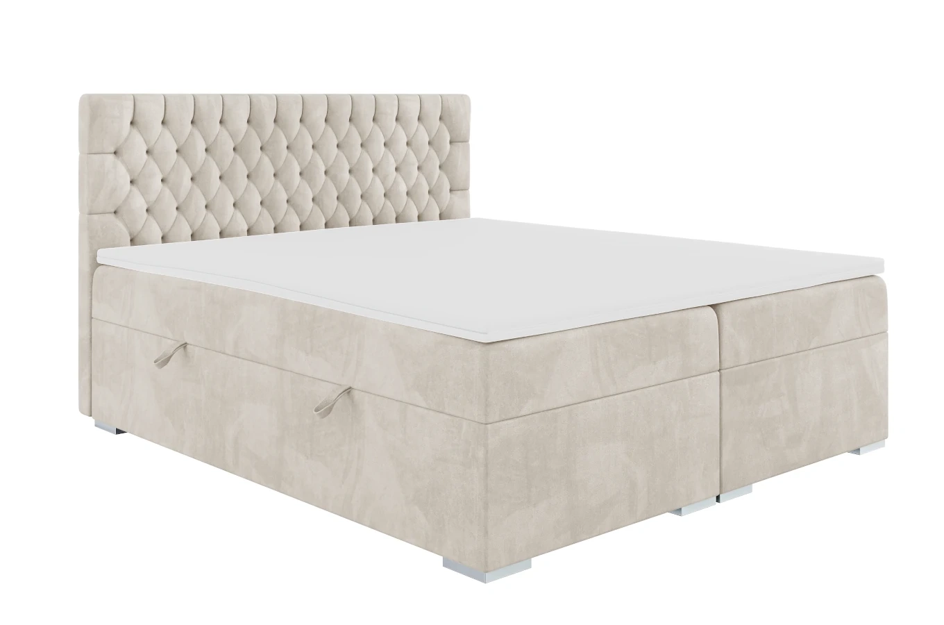 Eleganckie tapicerowane łóżko kontynentalne do sypialni ROYAL z pojemnikiem na pościel