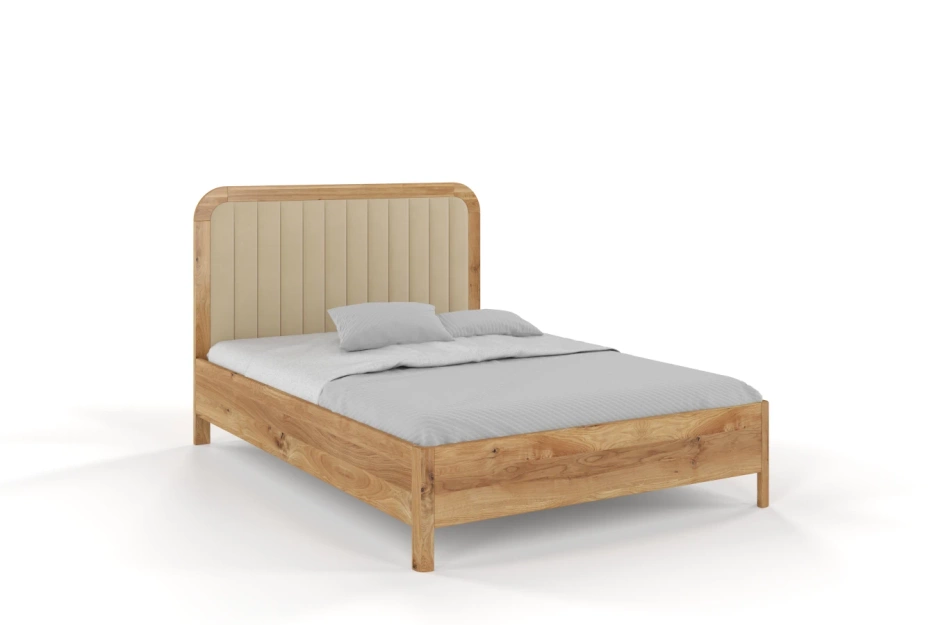 Tapicerowane łóżko drewniane dębowe Visby MODENA z wysokim zagłówkiem / 200x200 cm, olej naturalny, zagłówek Casablanca 2302