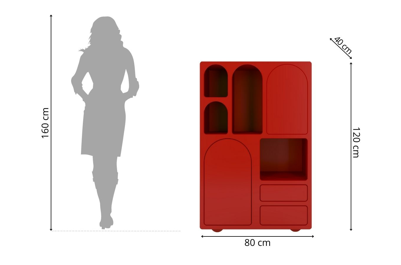 Drewniana komoda z łukami Visby OLIMPIA HIGH / kolor bordowy / szer. 80 cm