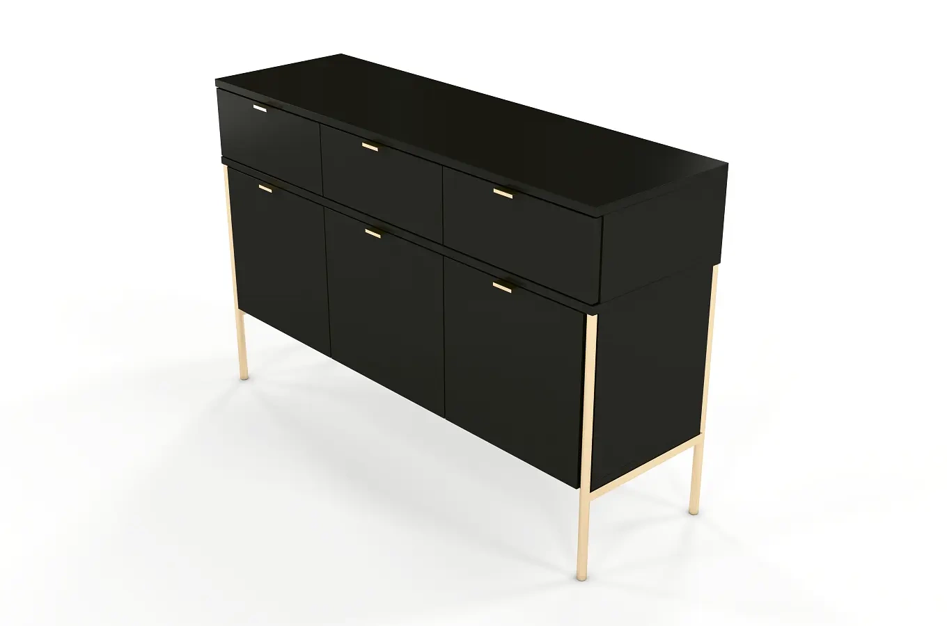 Elegancka czarna komoda do salonu Skandica POLKA na złotych nóżkach / szer. 120 cm