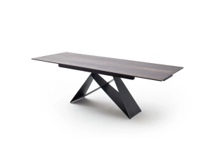 Nowoczesny rozkładany stół KOBE z ceramicznym blatem na metalowych nogach, kolor ciemne drewno / 160-240 x 90 cm