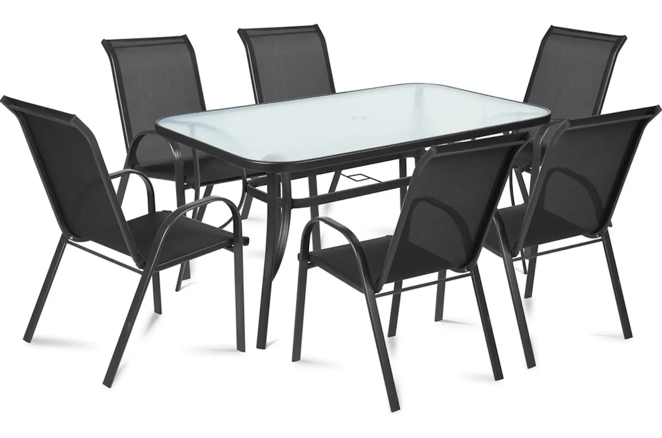 Metalowy stół ogrodowy PORTO z blatem z utwardzanego szkła