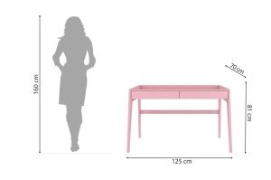 Drewniane biurko / toaletka z szufladami Visby LISA / kolor pudrowy róż / 125x70 cm