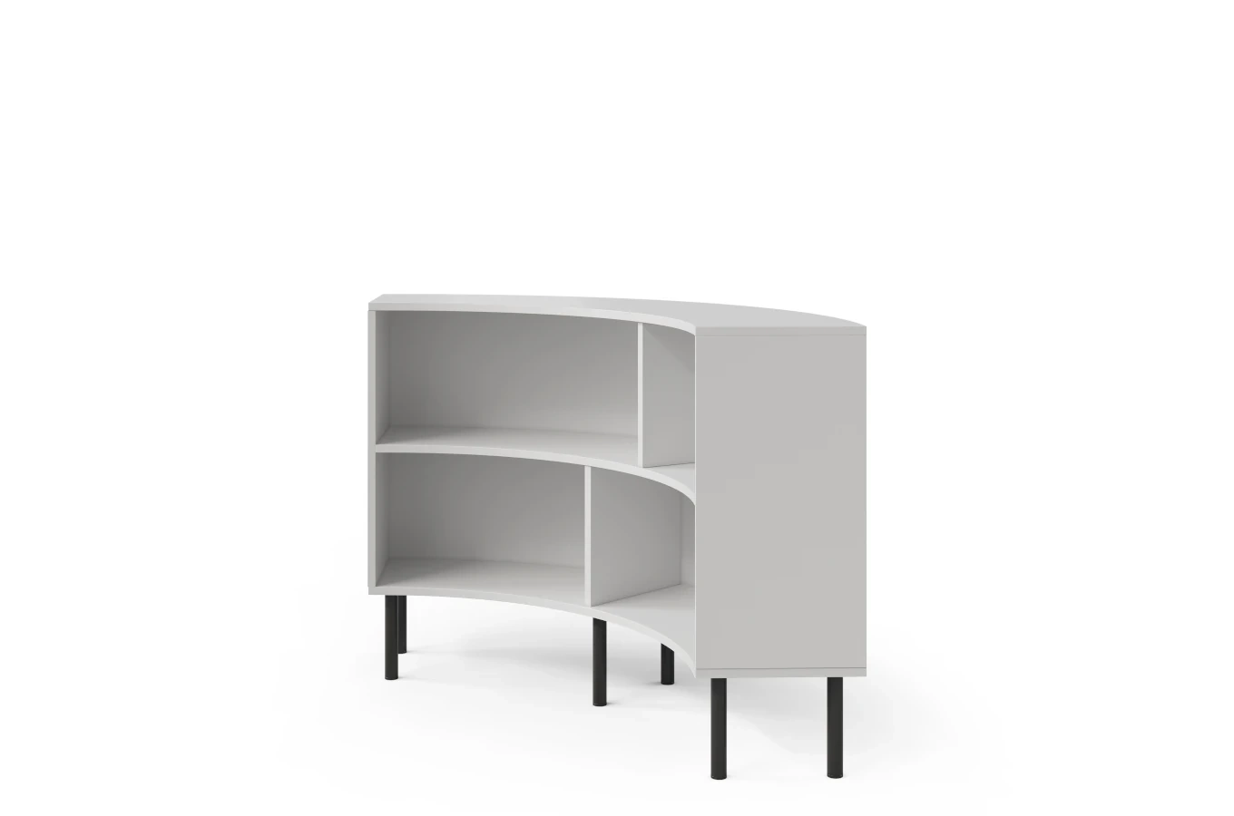 Nowoczesny narożny niski regał na książki Skandica HORN z czarnymi nogami / biały / szer. 100 cm