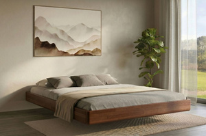 Łóżko lewitujące drewniane bukowe Visby LENA FLAT bez zagłówka, bez szafek / 140x200 cm, kolor orzech