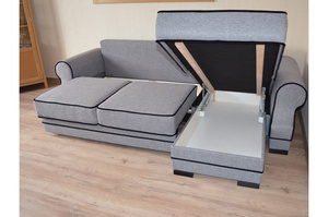 Elegancki narożnik GENEVA w angielskim stylu z funkcją spania i pojemnikiem na pościel