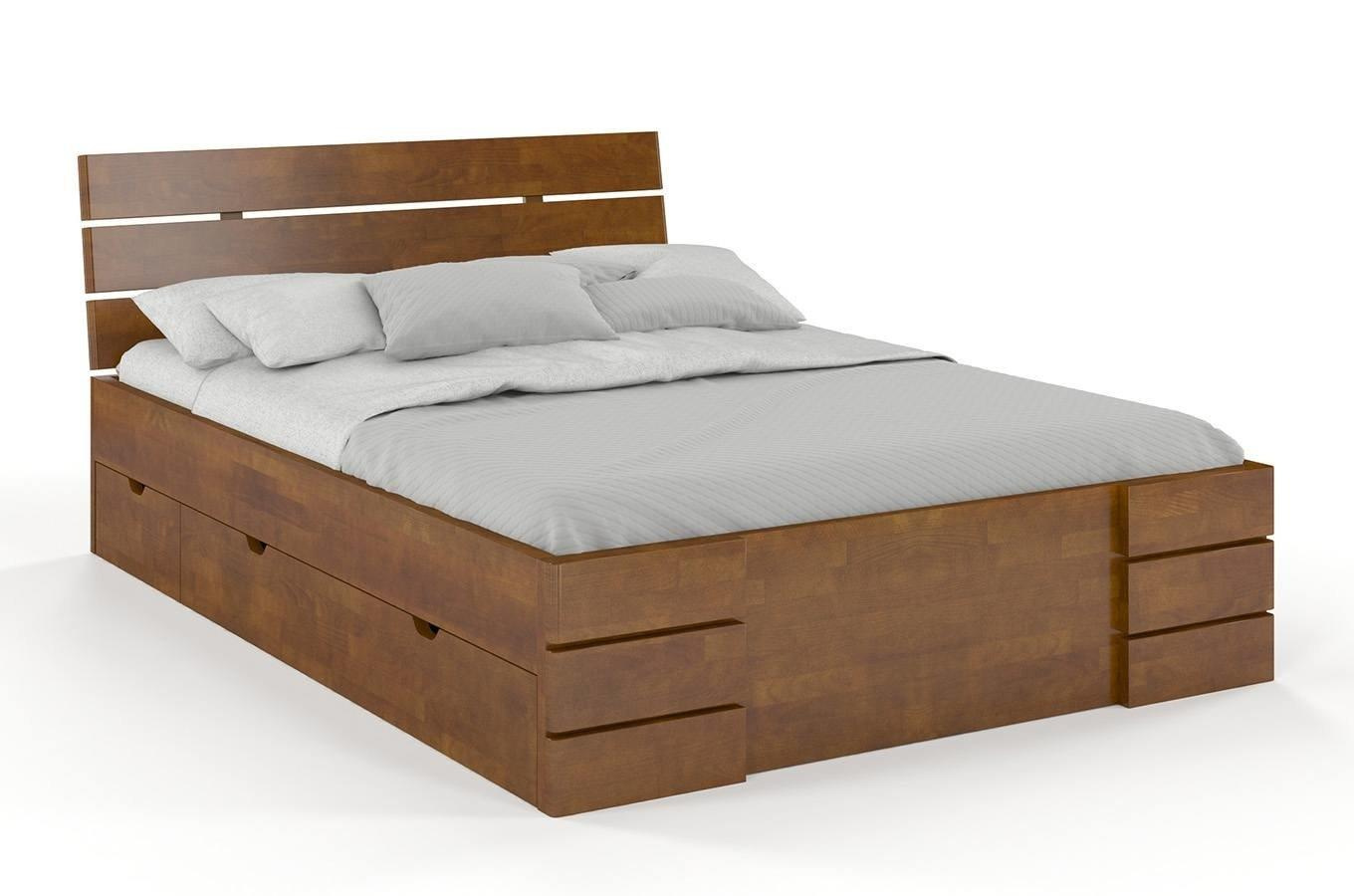 Łóżko drewniane bukowe Visby Sandemo High Drawers (z szufladami) / 90x200 cm, kolor palisander